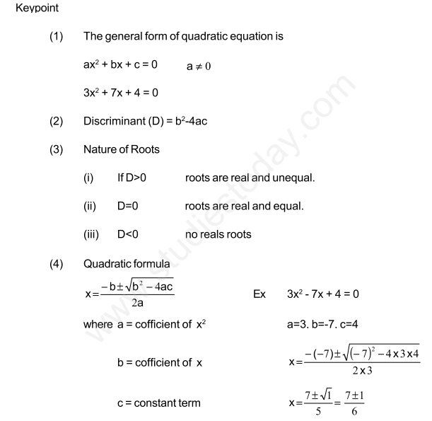Quadratic equation formula class 10 icse tessshebaylo